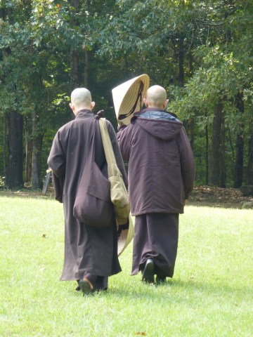 Thich Nhat Hanh (right) at Magnolia Grove, late September 2013