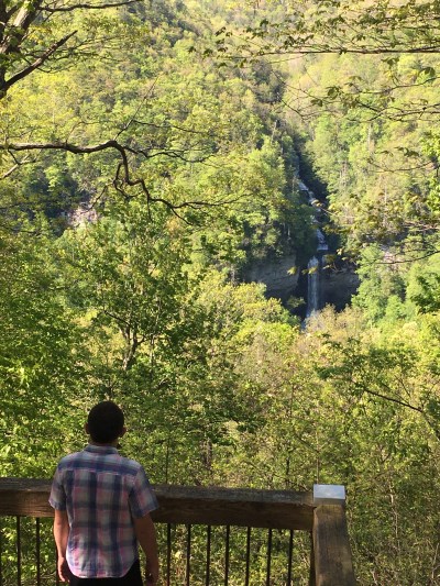 Nicholas Hemachandra overlooking Raven Cliff Falls, South Carolina, in May 2020