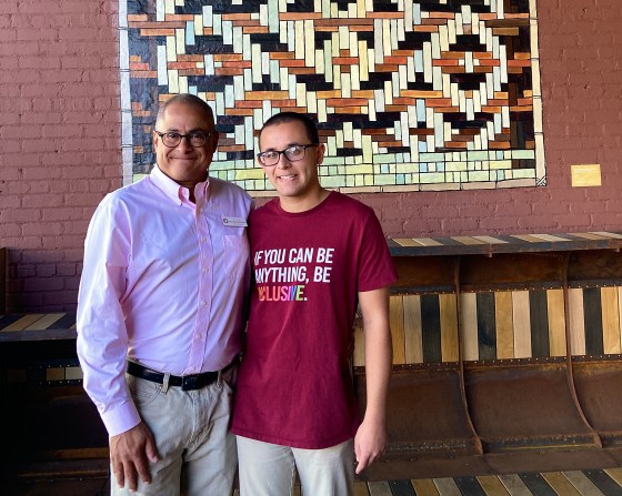 October 2022: Ray Hemachandra and Nicholas Hemachandra at the parklet in Asheville, North Carolina, at the Center for Craft, created in conjunction with the Eastern Band of Cherokee Indians.
