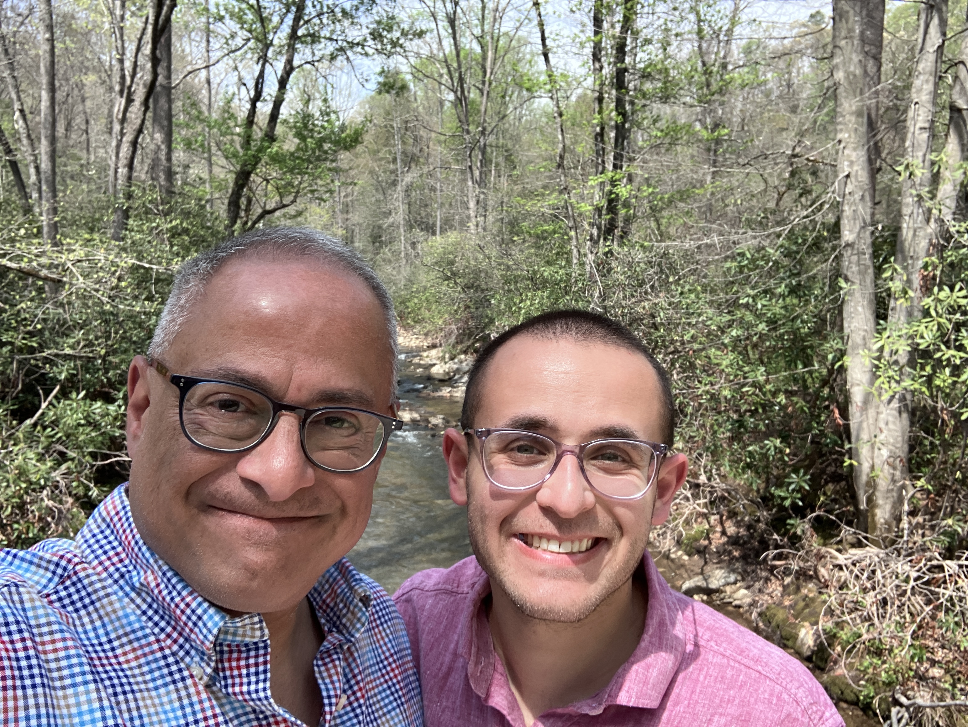Ray Hemachandra and Nicholas Hemachandra in Pisgah National Forest in North Carolina