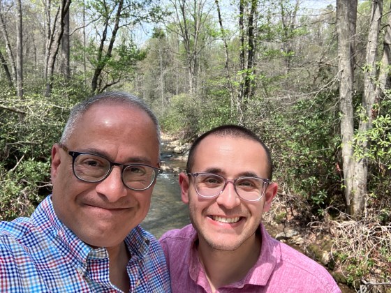 Ray Hemachandra and Nicholas Hemachandra in Pisgah National Forest in North Carolina